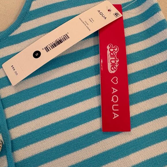 Barbie the Movie x Aqua Heart Button Teal Stripped Crop Top Womens Size Small - Picture 9 of 9